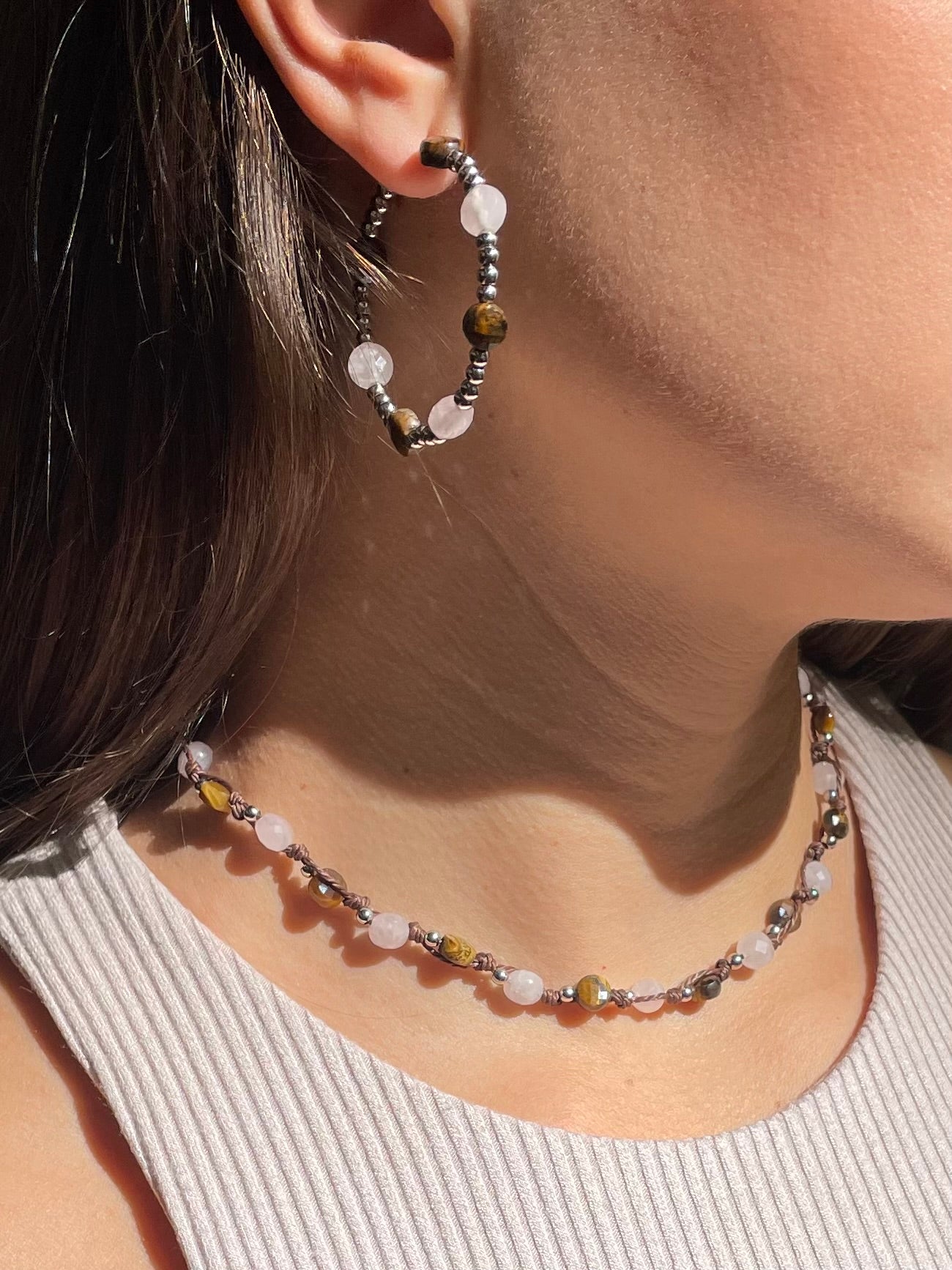 Set Ojo de Tigre y Cuarzo Rosa