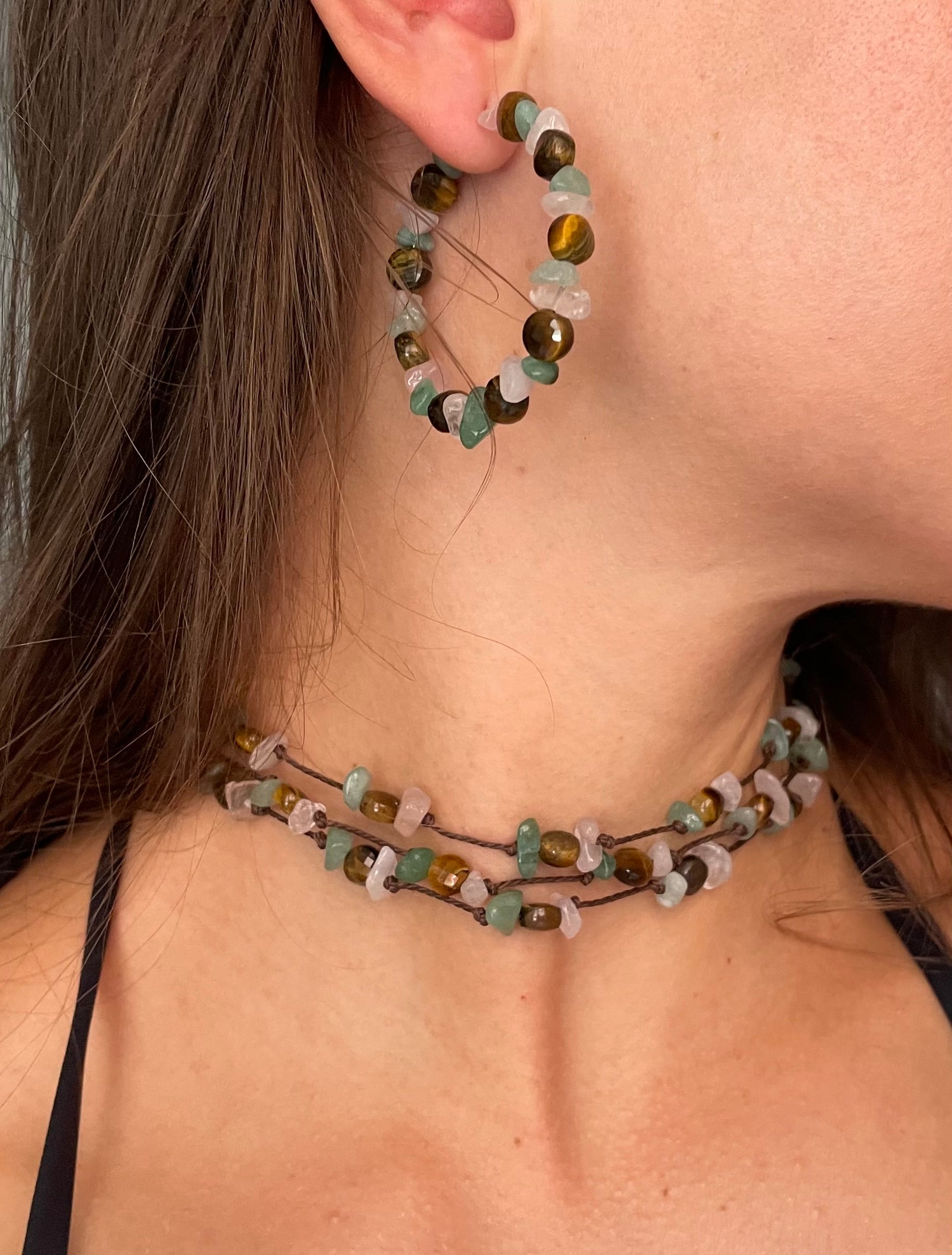 Set Cuarzo Rosa/Ojo de Tigre/Aventurina