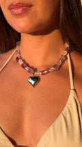 Collar Serena de amatista y cuarzo con corazón plateado