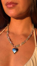Collar Vera de aventurina y cuarzo con corazón plateado